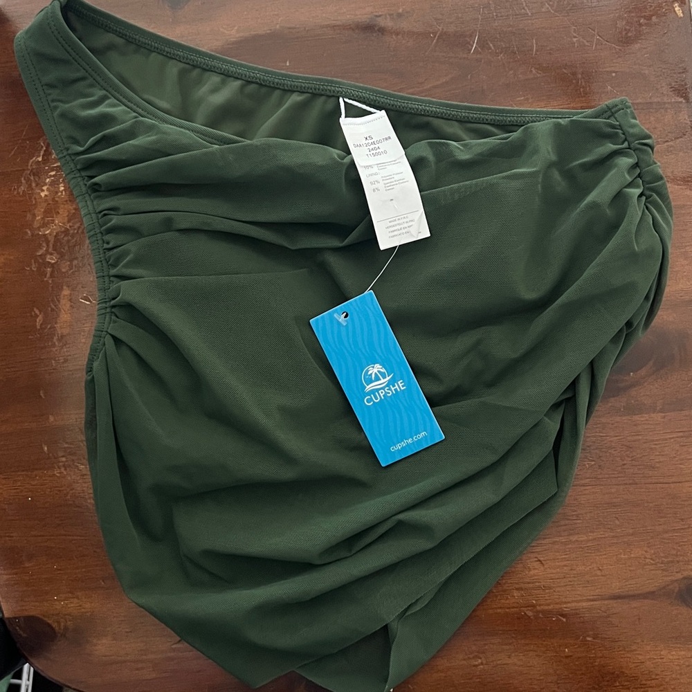 Cupshe one Shoulder Dark Green Ruched Side Swim Bottom